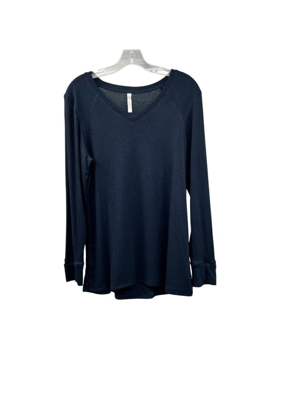 COZY Women Navy Pullover Top V-Neck Long Sleeve Ribbed Size XL New